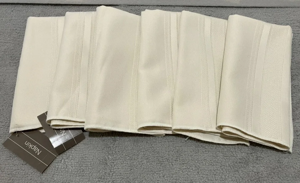 Dinner Napkins Set of 6 Ivory Cream Polyester Striped Formal Vintage 17 x 17